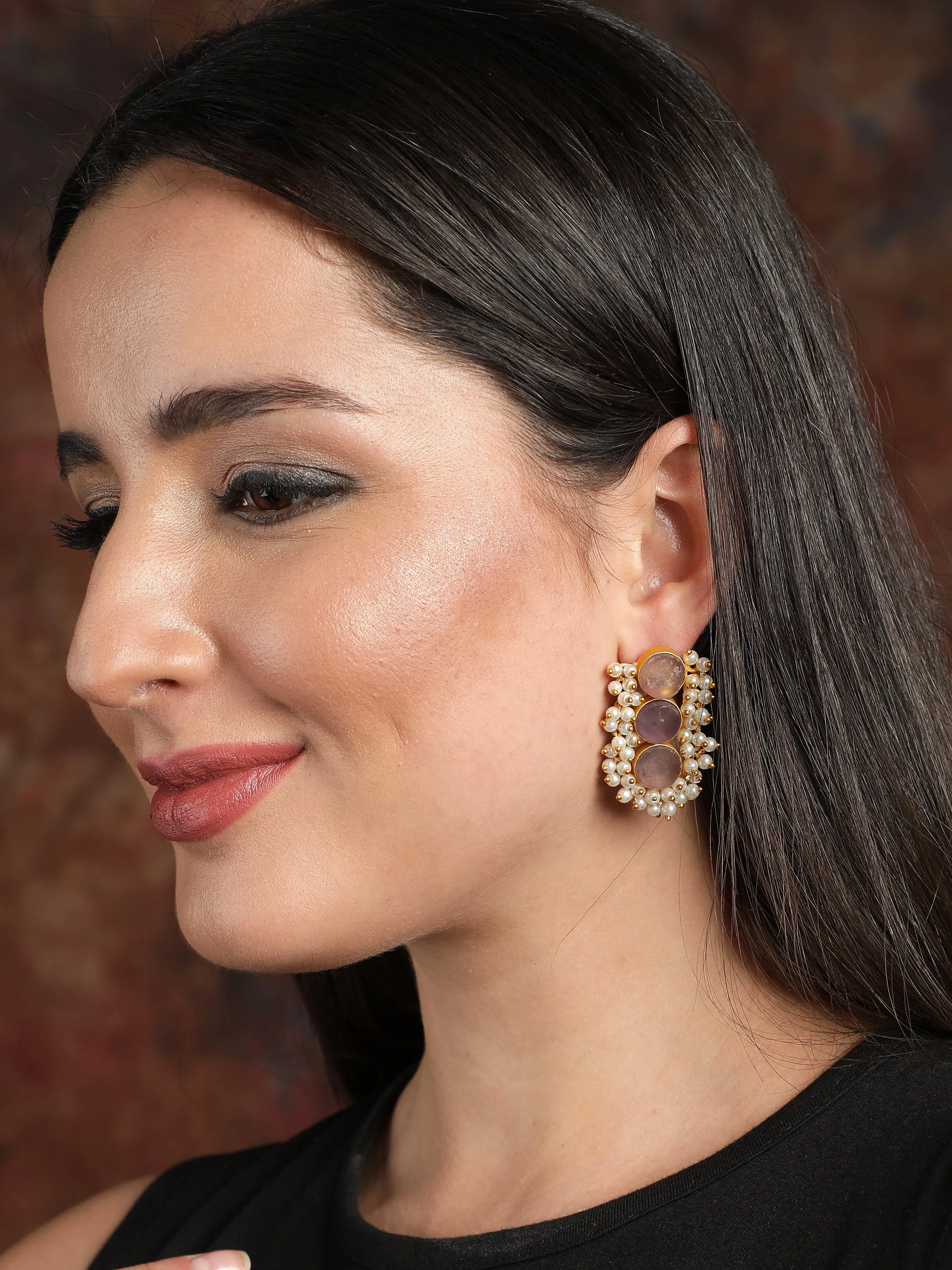 Ishin Gold Plated Stone Classic Shaped Stud