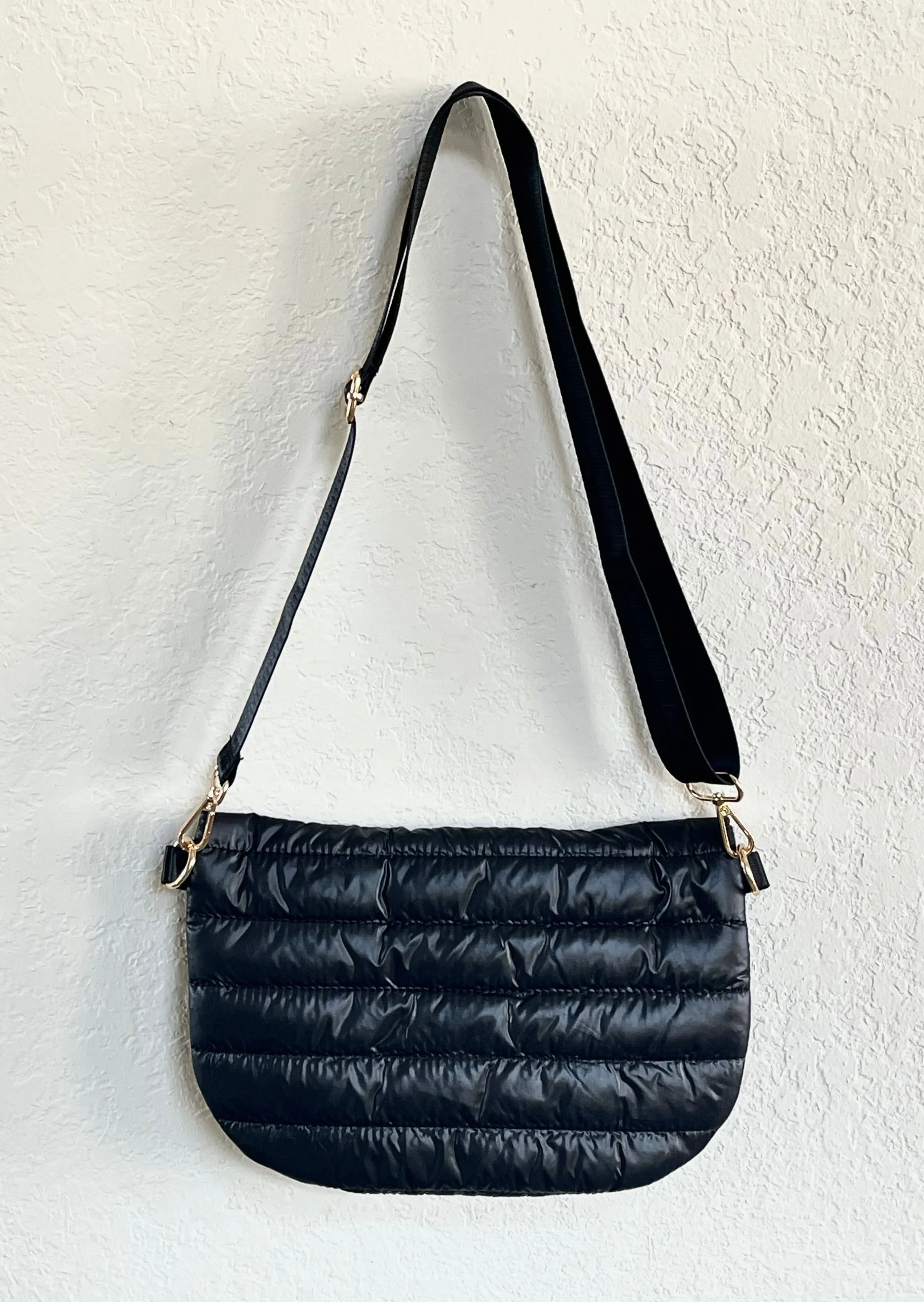 Jolie Puffer Belt Sling Bag in Black