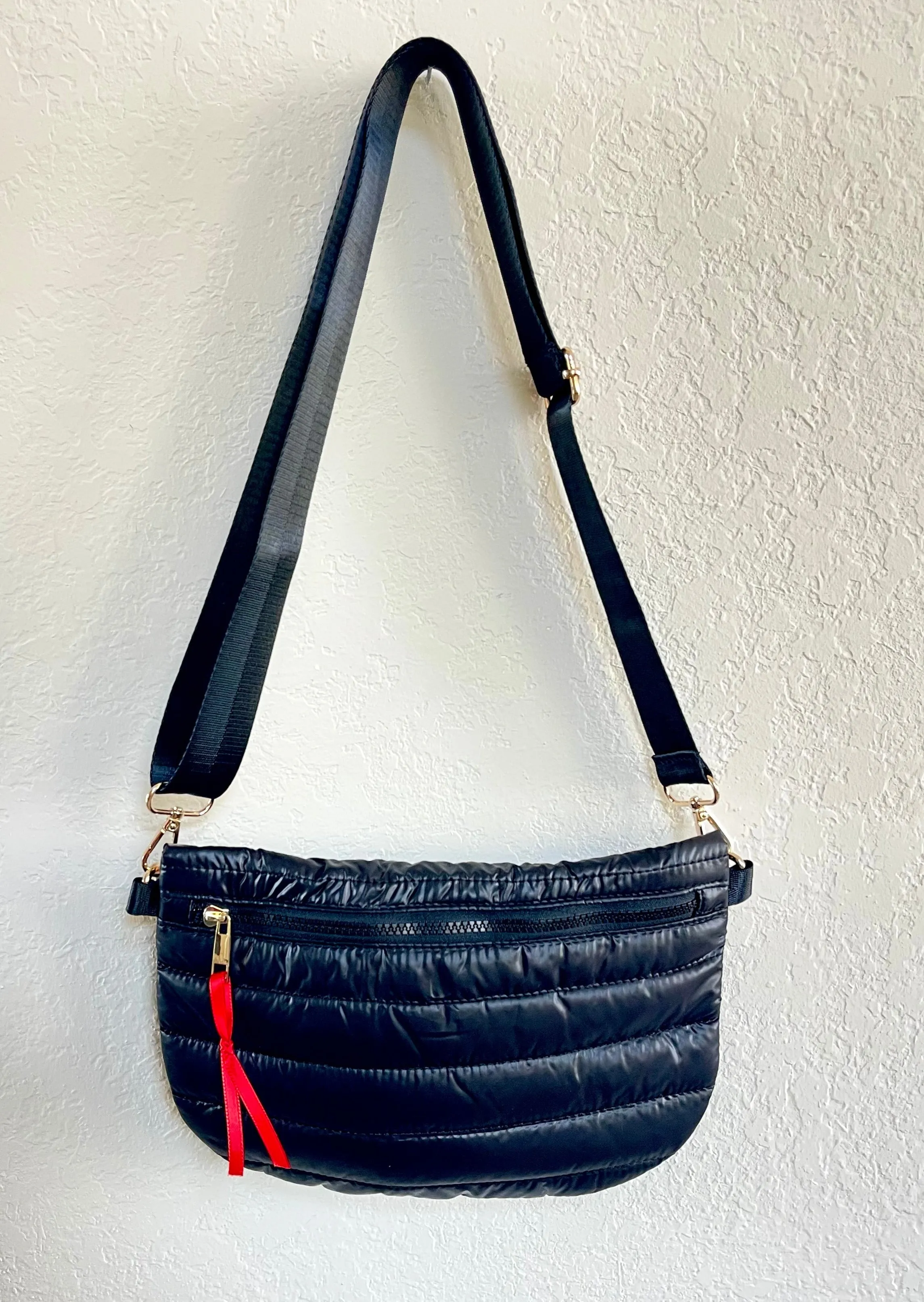 Jolie Puffer Belt Sling Bag in Black