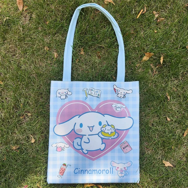 Kawai Cartoon Sanrios Pu Shopping Bag Waterproof Shoulder Bag Handbag Grocery Shopping Bag Student Schoolbag Gift For Children