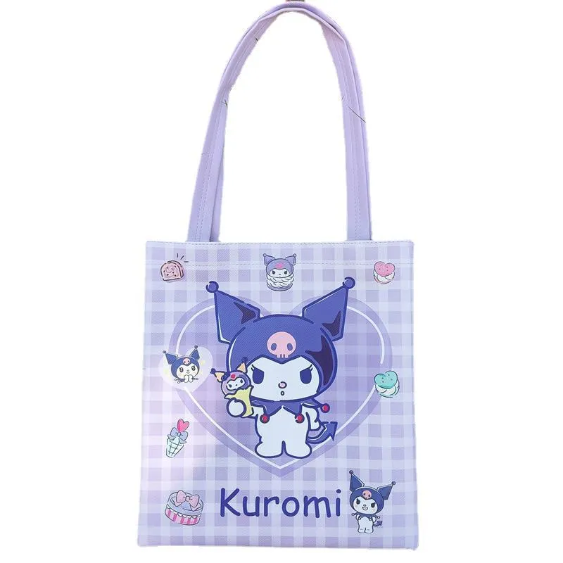 Kawai Cartoon Sanrios Pu Shopping Bag Waterproof Shoulder Bag Handbag Grocery Shopping Bag Student Schoolbag Gift For Children