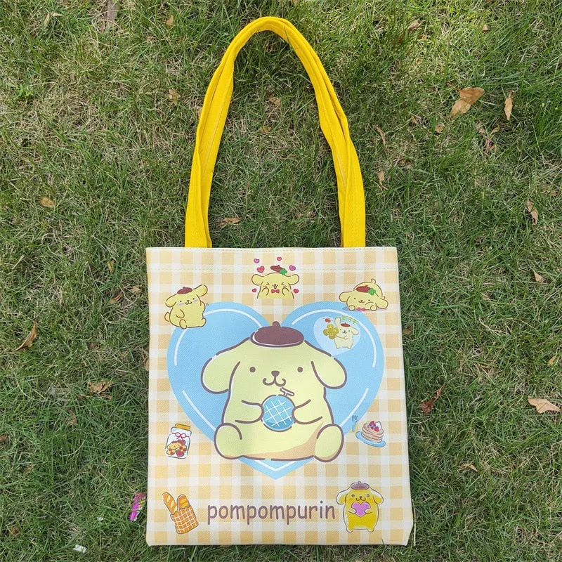 Kawai Cartoon Sanrios Pu Shopping Bag Waterproof Shoulder Bag Handbag Grocery Shopping Bag Student Schoolbag Gift For Children