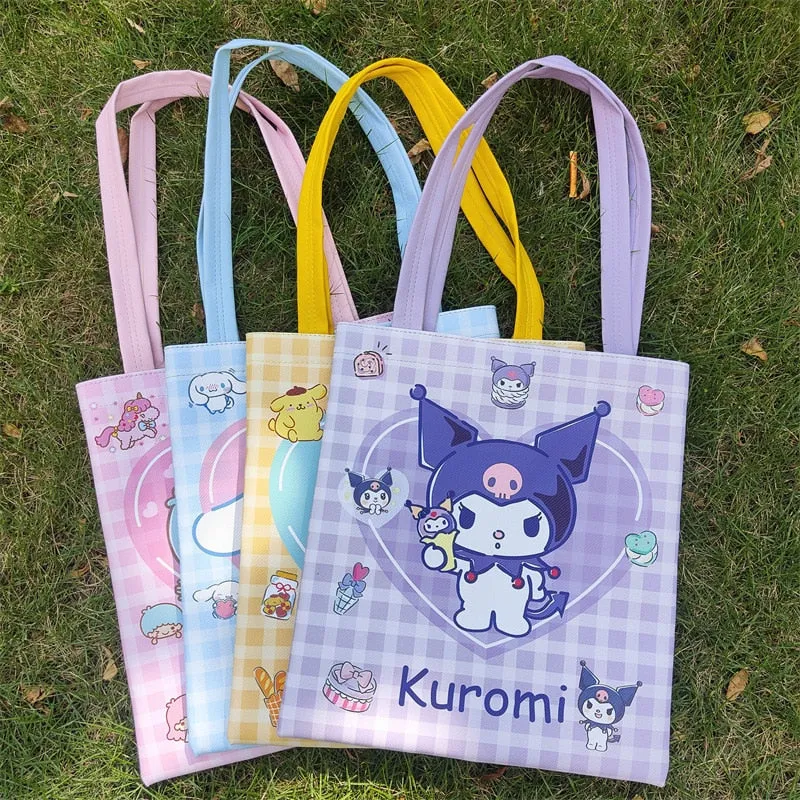 Kawai Cartoon Sanrios Pu Shopping Bag Waterproof Shoulder Bag Handbag Grocery Shopping Bag Student Schoolbag Gift For Children