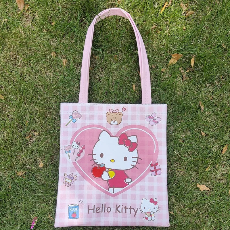 Kawai Cartoon Sanrios Pu Shopping Bag Waterproof Shoulder Bag Handbag Grocery Shopping Bag Student Schoolbag Gift For Children