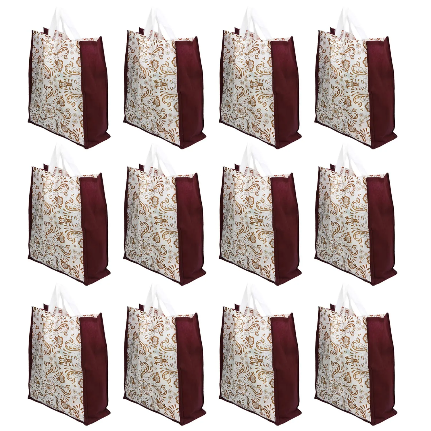 Kuber Industries 12 Pieces Non Woven Eco-Friendly Reusable Multipurpose Shopping Carry Bags (Maroon) - CTKTC30831