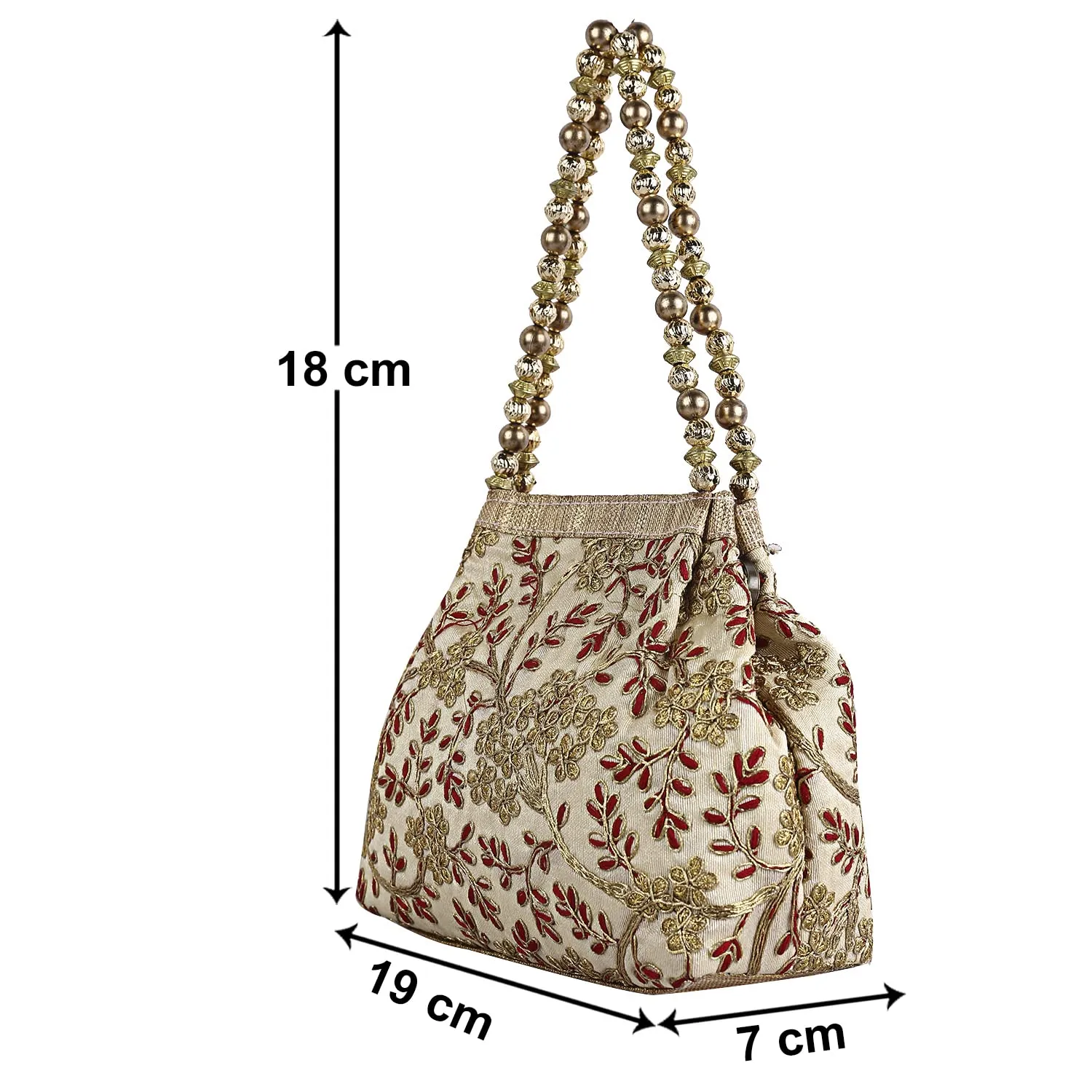 Kuber Industries Attractive Embroidery Polyester Hand Purse & Artificial Pearls Handle with 3 Magnetic Lock for Woman,Girls (Cream)