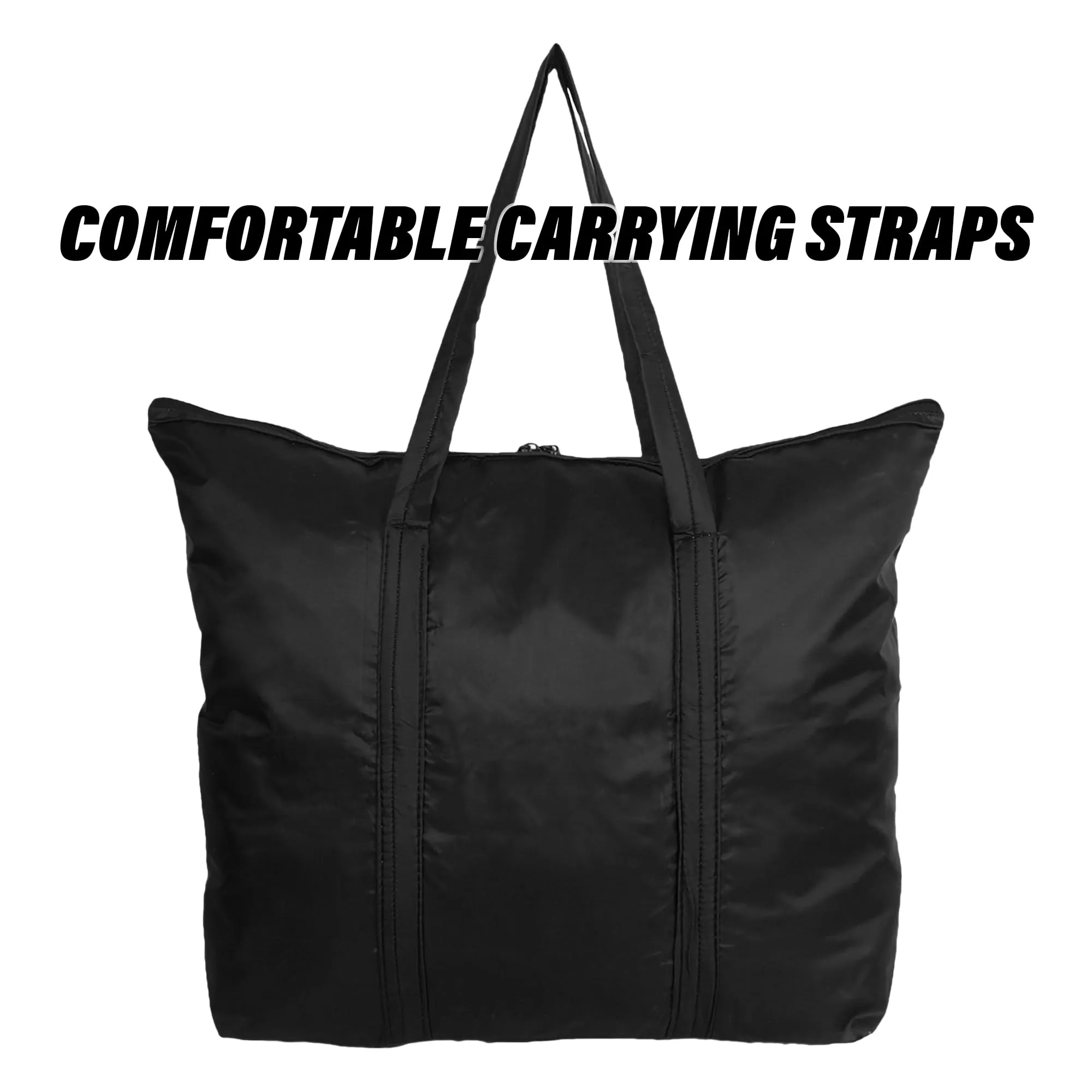 Kuber Industries Storage Bag | Clothes Storage Bag | Storage Bag with Handle | Parachute Shopping Bag | Grocery Hand Bag | Foldable Storage Bag | Front Pocket Storage Bag | Black