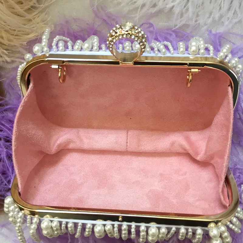 Ladies Pink Handbag Pearl Clutch Luxury Design