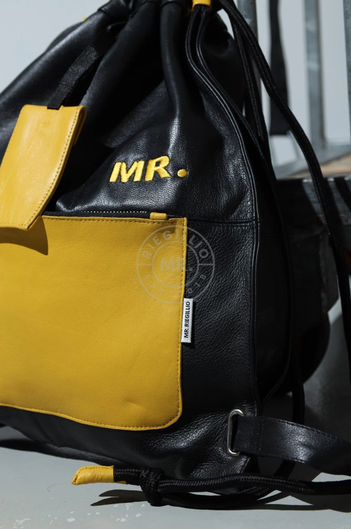 Leather Backpack Black - Yellow Touch