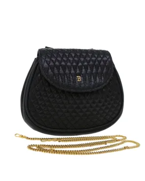 Leather Chain Shoulder Bag in Black