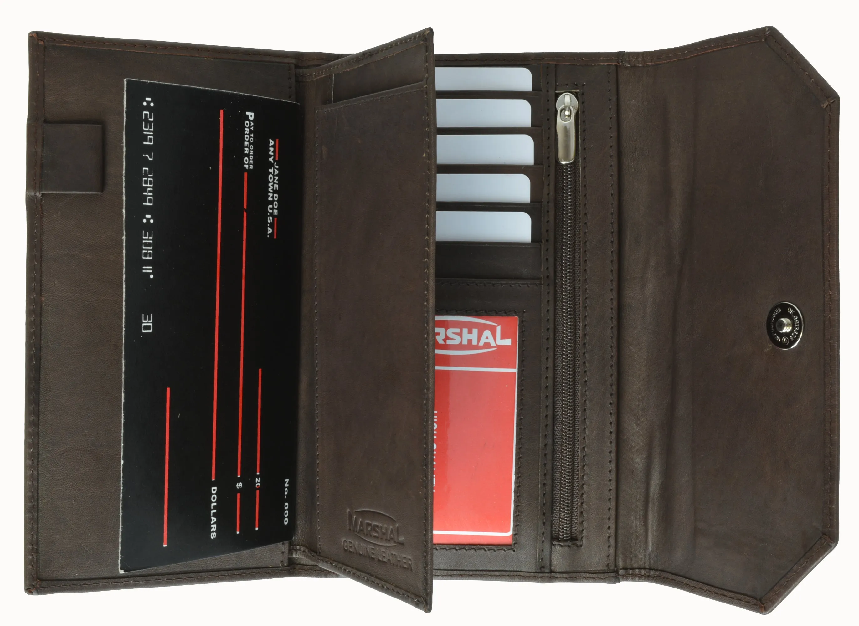 Leather Trifold Wallet For Women With Removable Checkbook Holder