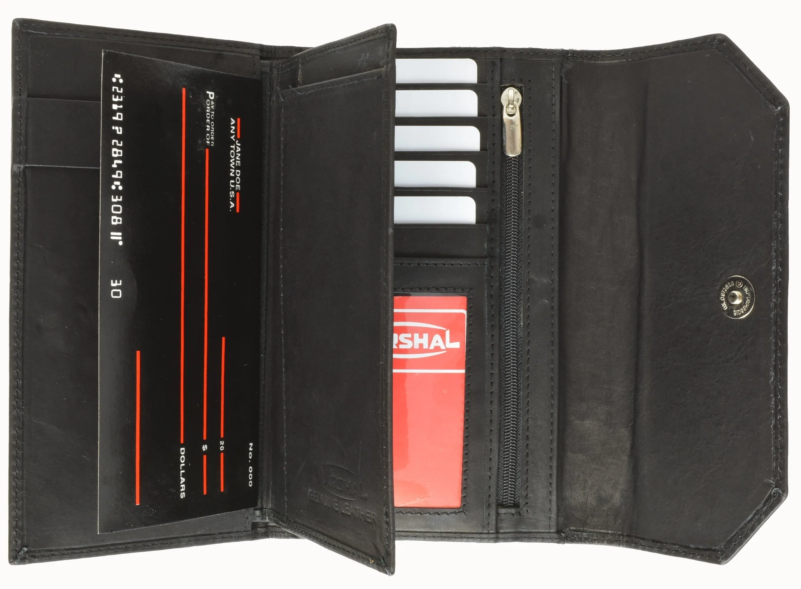 Leather Trifold Wallet For Women With Removable Checkbook Holder