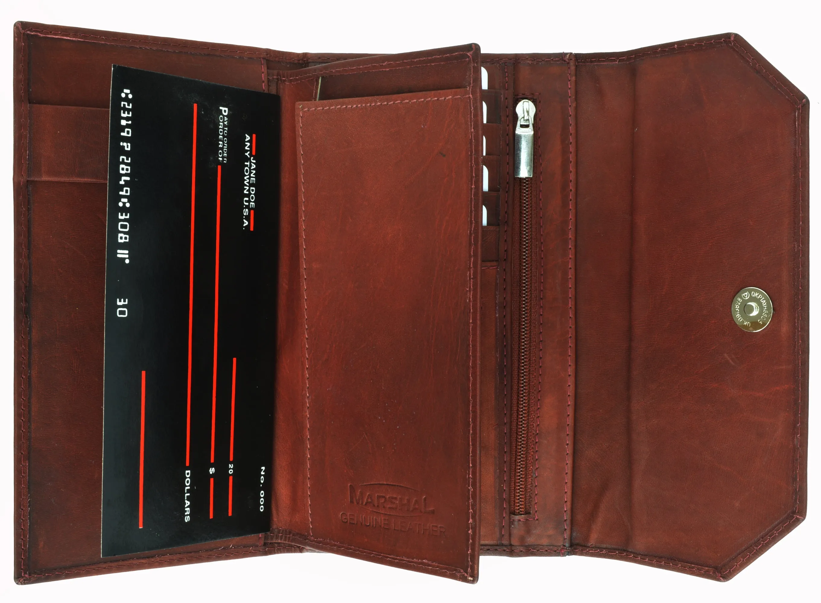 Leather Trifold Wallet For Women With Removable Checkbook Holder