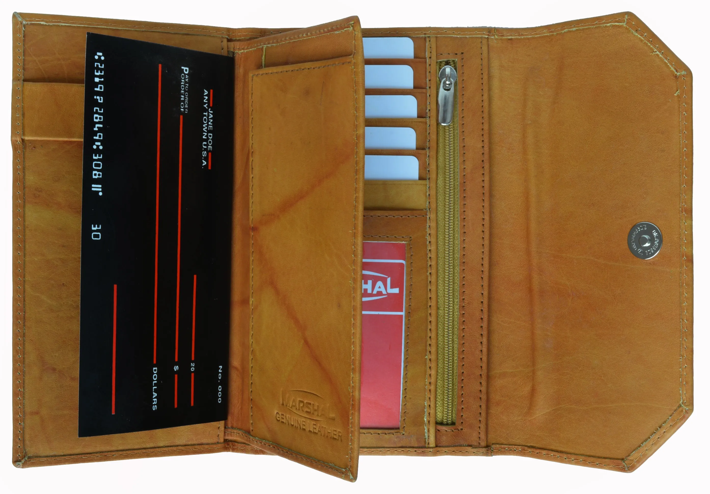 Leather Trifold Wallet For Women With Removable Checkbook Holder