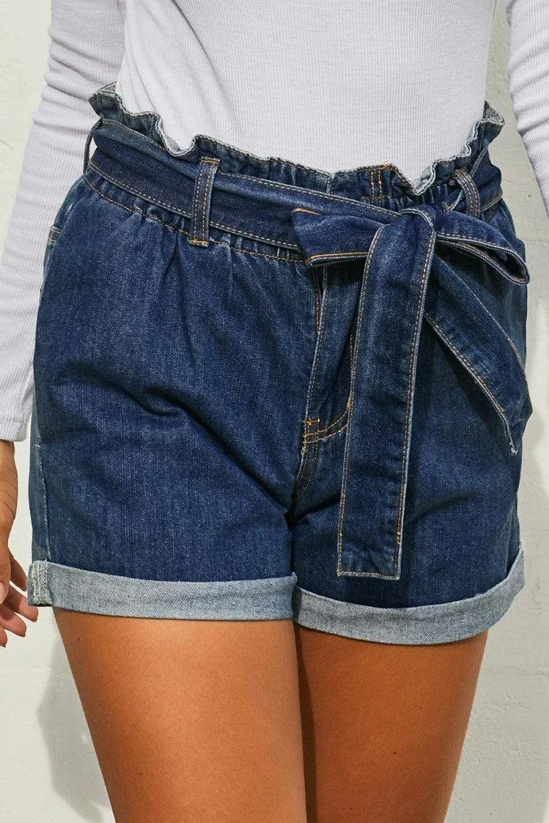 Leon Paper Bag Waist Denim Shorts