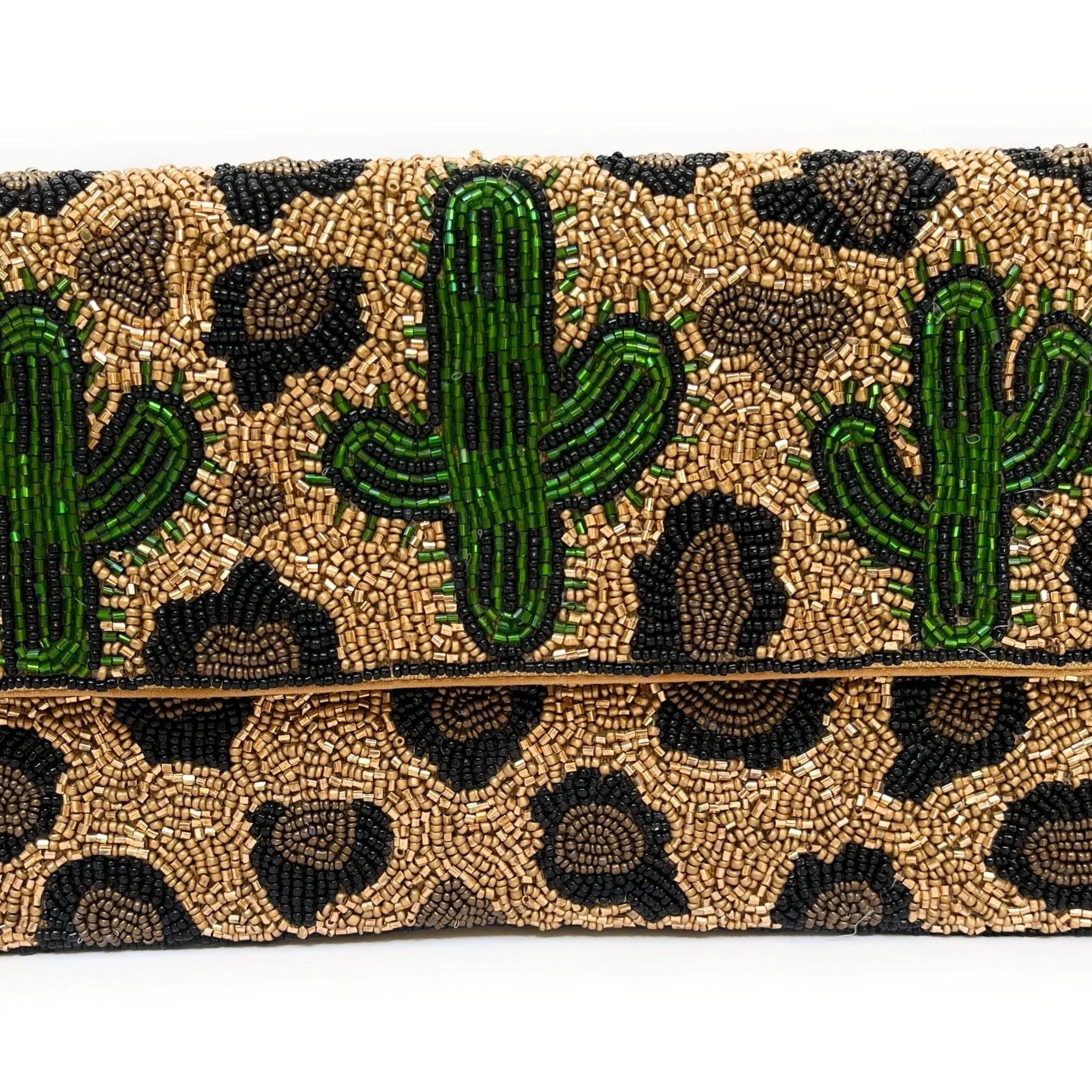 Leopard Cactus Beaded Clutch Purse