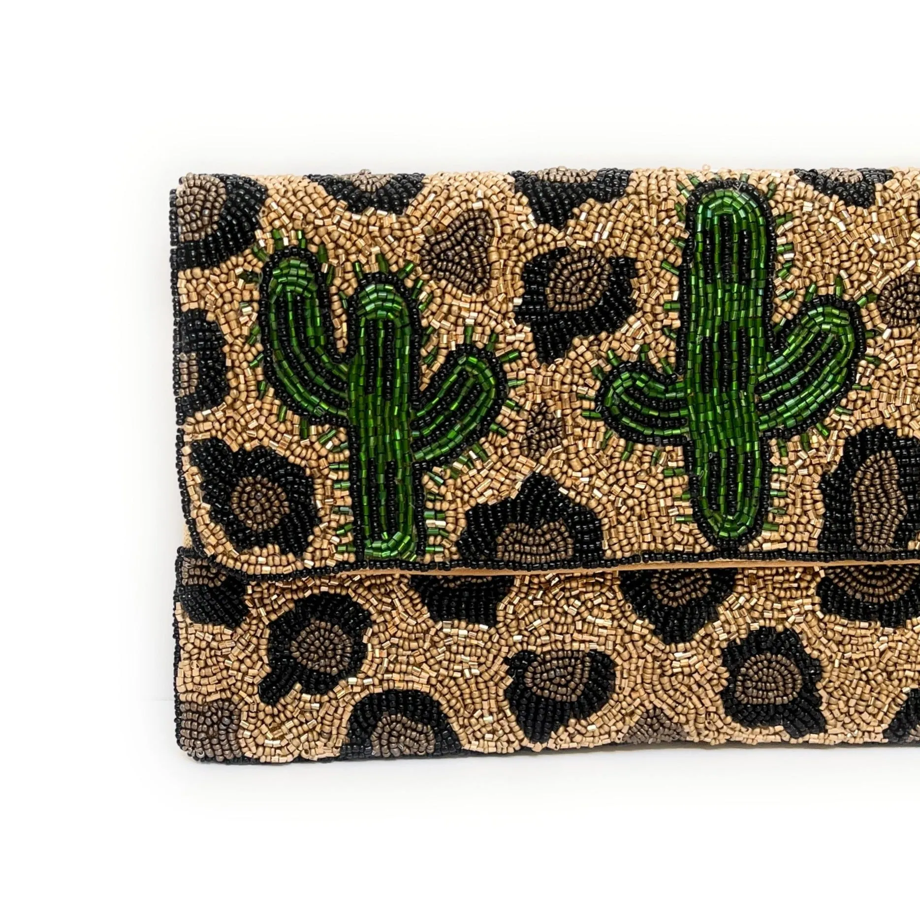 Leopard Cactus Beaded Clutch Purse