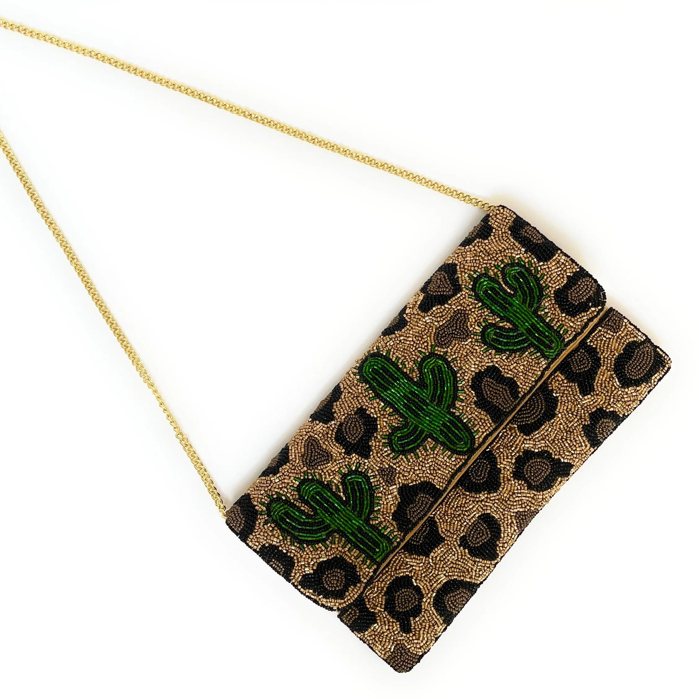 Leopard Cactus Beaded Clutch Purse