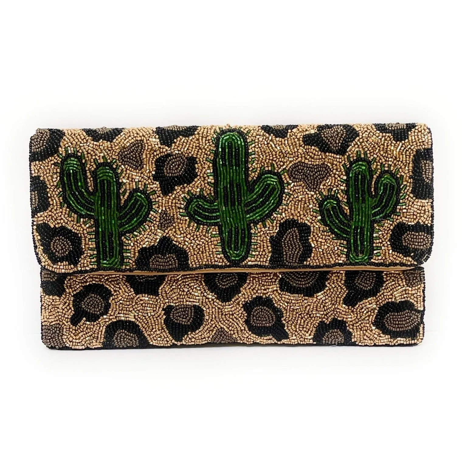 Leopard Cactus Beaded Clutch Purse