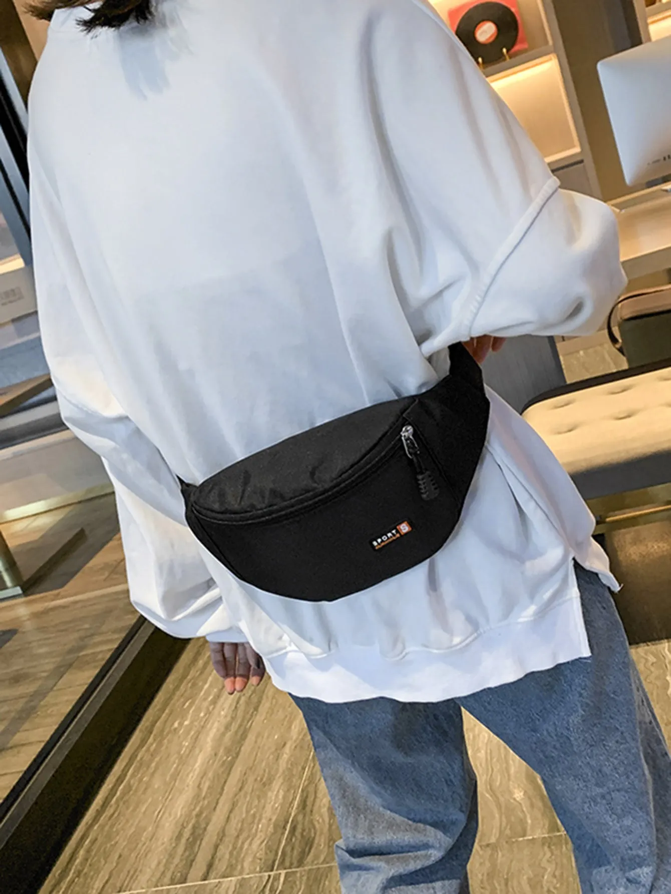 Letter Detail Zip Front Fanny Pack