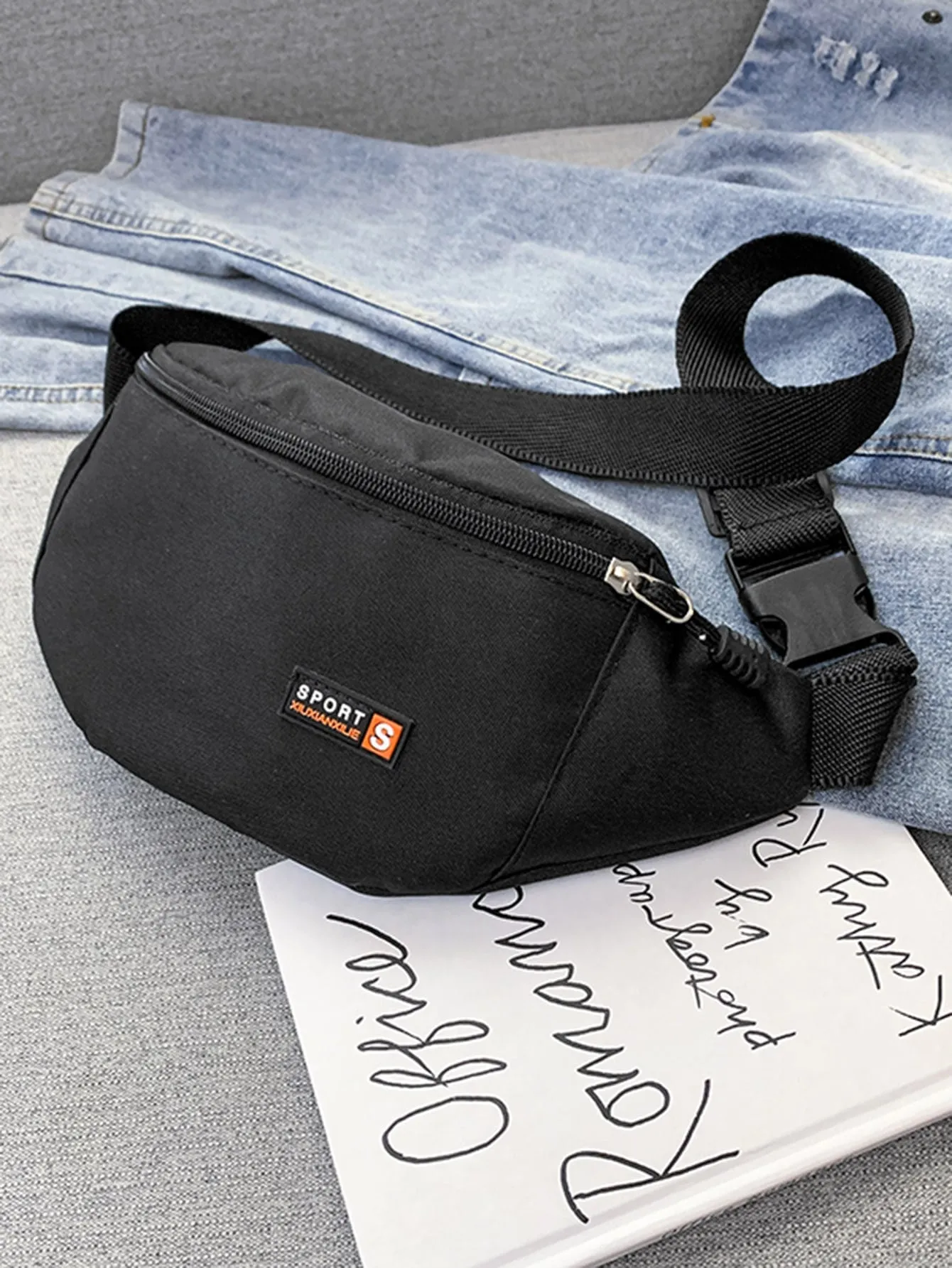 Letter Detail Zip Front Fanny Pack