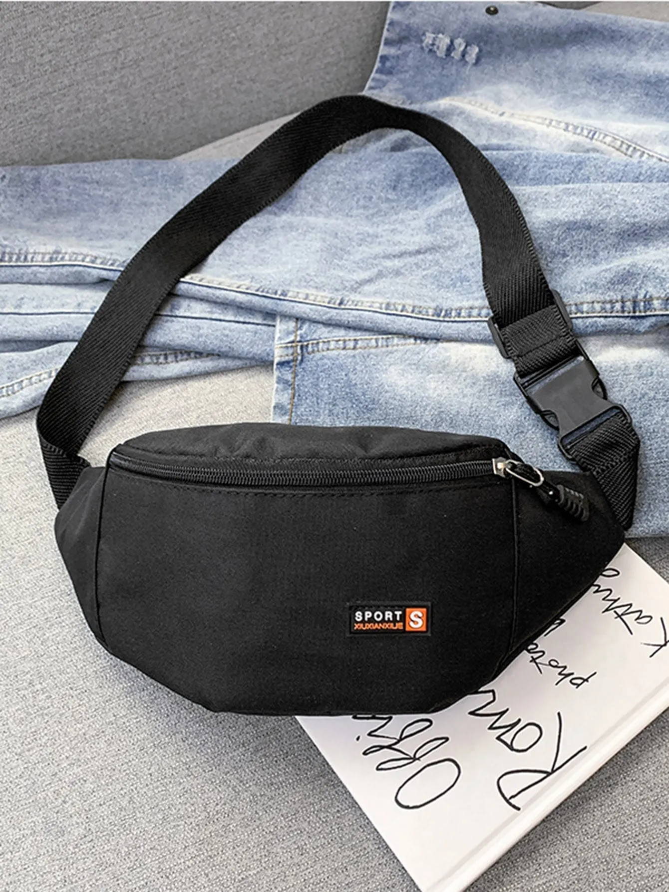 Letter Detail Zip Front Fanny Pack