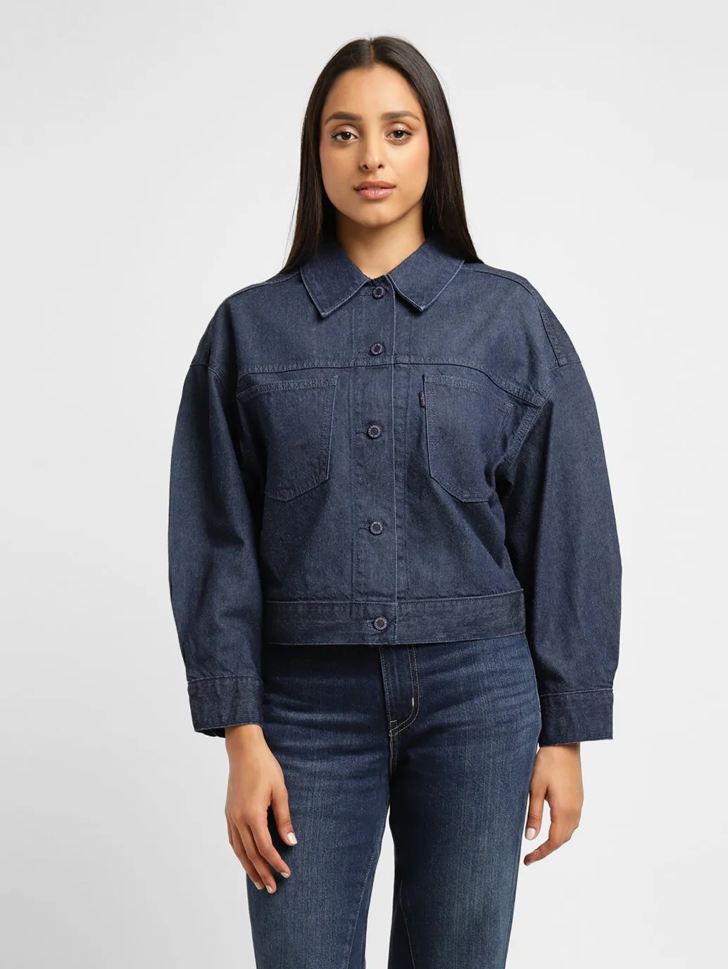 Levi's x Deepika Padukone Solid Navy Shirt Collar Denim Jacket