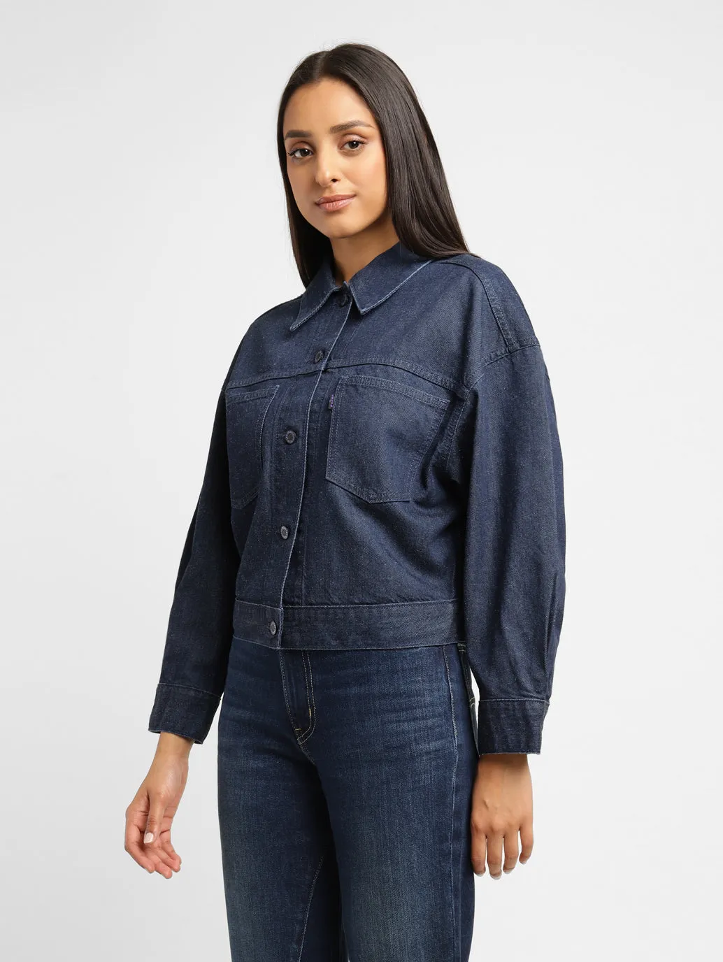 Levi's x Deepika Padukone Solid Navy Shirt Collar Denim Jacket