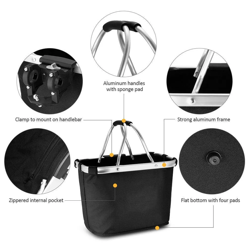 Lixada Bicycle Front Basket Folding Removable Bike Handlebar Basket Pet Cat Dog Carrier Bag Aluminum Frame Top Handles