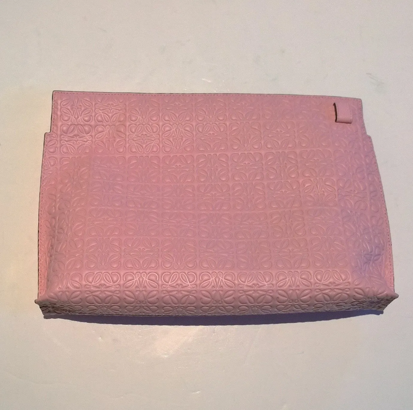 Loewe T Pouch Large in Engraved Leather Clutch Bag Soft Pink Sale