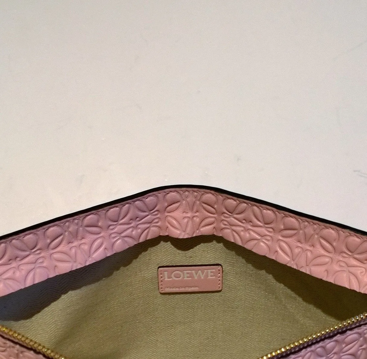 Loewe T Pouch Large in Engraved Leather Clutch Bag Soft Pink Sale