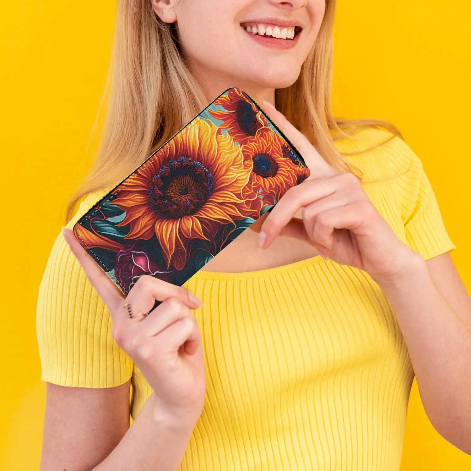 Long Type Zipper Purse, Sunflowers, awd-626