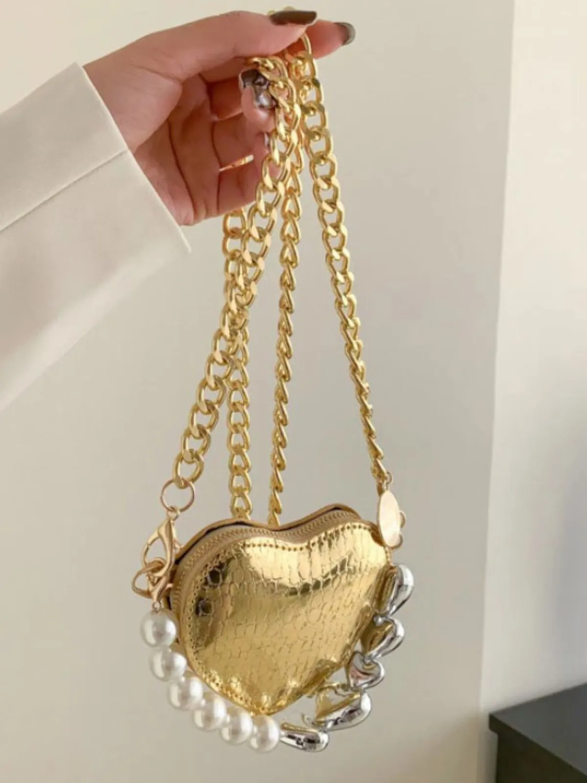 Love At First Sight Metallic Heart-Shaped Crossbody Bag