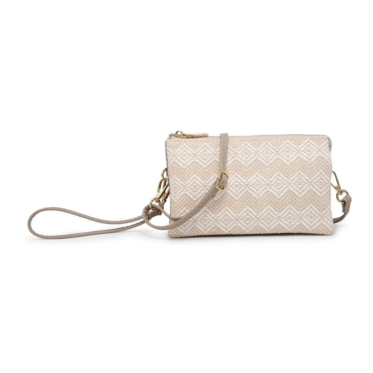 M013DIA Straw-Textured 3 Compartment Crossbody