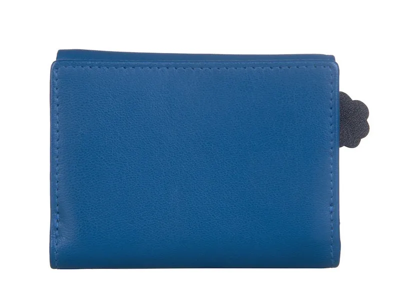 Mala Leather Cat & Mouse Tri Fold Purse Blue