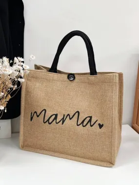 Mama Heart Canvas Holiday Tote Bag