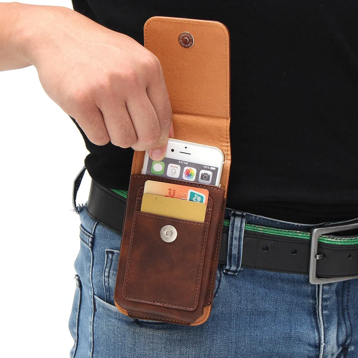 Man Business PU Phone Bag Card Wallet Purse Dual Use Waist