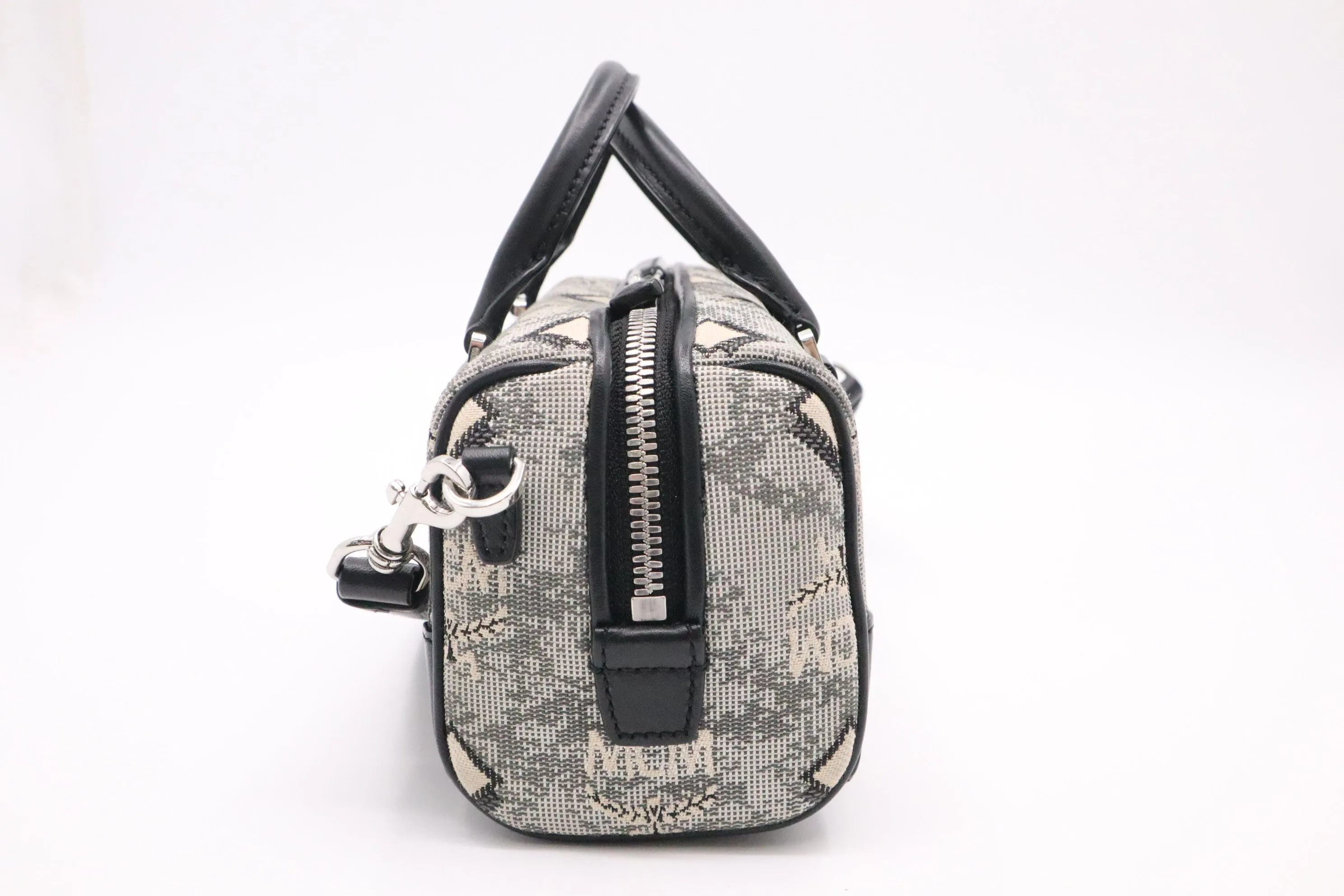 MCM Boston Bag in Black and Grey Vintage Jacquard Monogram Canvas