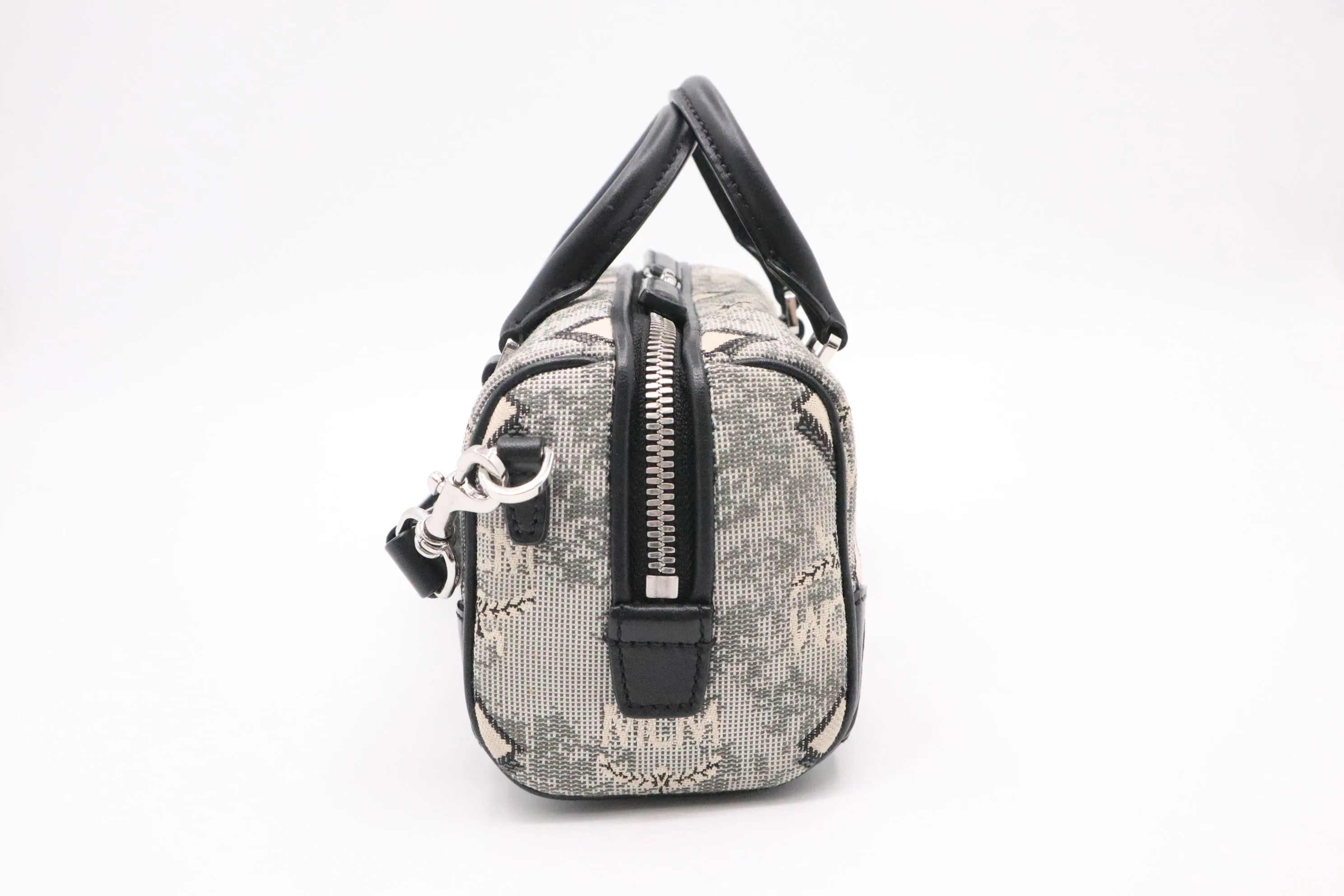 MCM Boston Bag in Black and Grey Vintage Jacquard Monogram Canvas