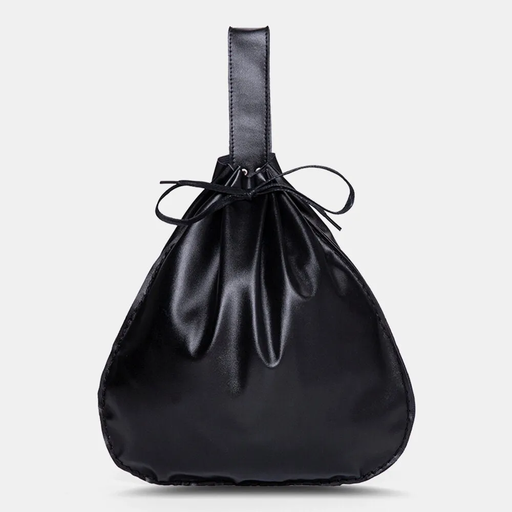 Men Genuine Leather Drawstring Large Capacity Vintage Punk Waist Bag