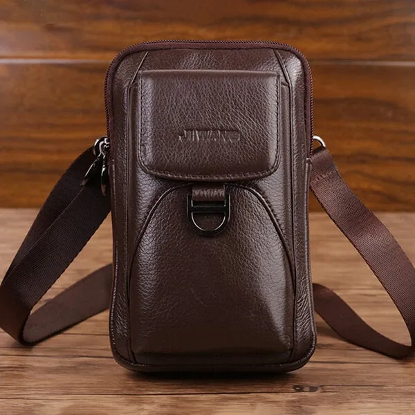 Men Genuine Leather Large Capacity Multifunction Waist Bag Crossbody