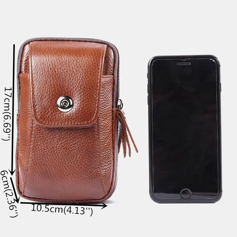 Men Genuine Leather Retro Business Waterproof Hanging 6.3 Inch Phone Bag Waist