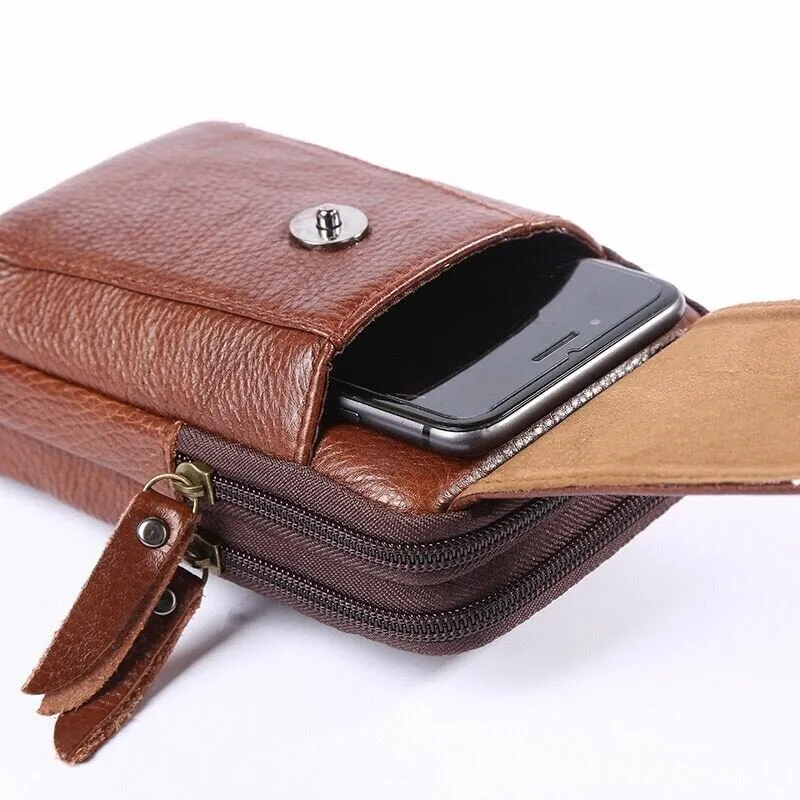 Men Genuine Leather Retro Business Waterproof Hanging 6.3 Inch Phone Bag Waist