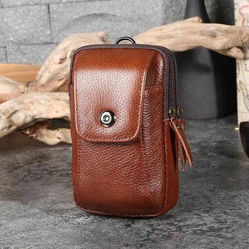 Men Genuine Leather Retro Business Waterproof Hanging 6.3 Inch Phone Bag Waist