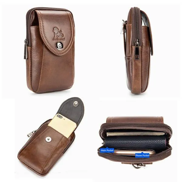 Men Genuine Leather Vintage Minimalist Fashion 6 Inch Phone Bag Waist Bag Crossbody Bag