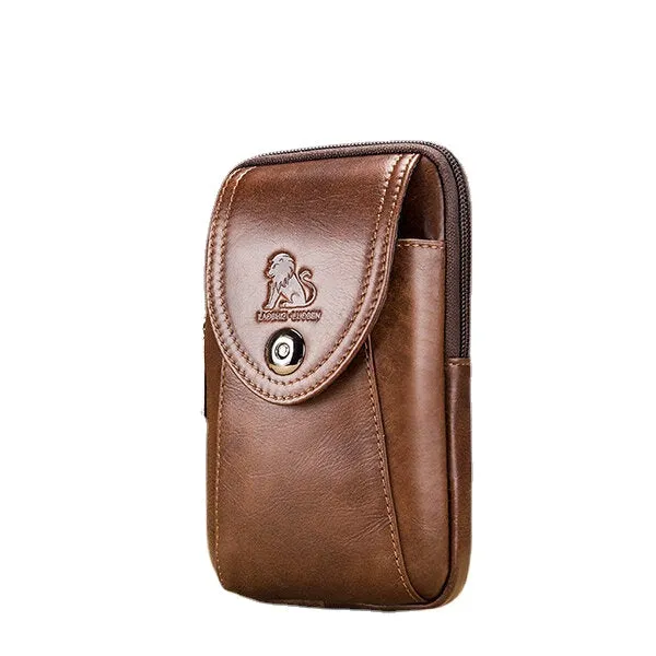 Men Genuine Leather Vintage Minimalist Fashion 6 Inch Phone Bag Waist Bag Crossbody Bag