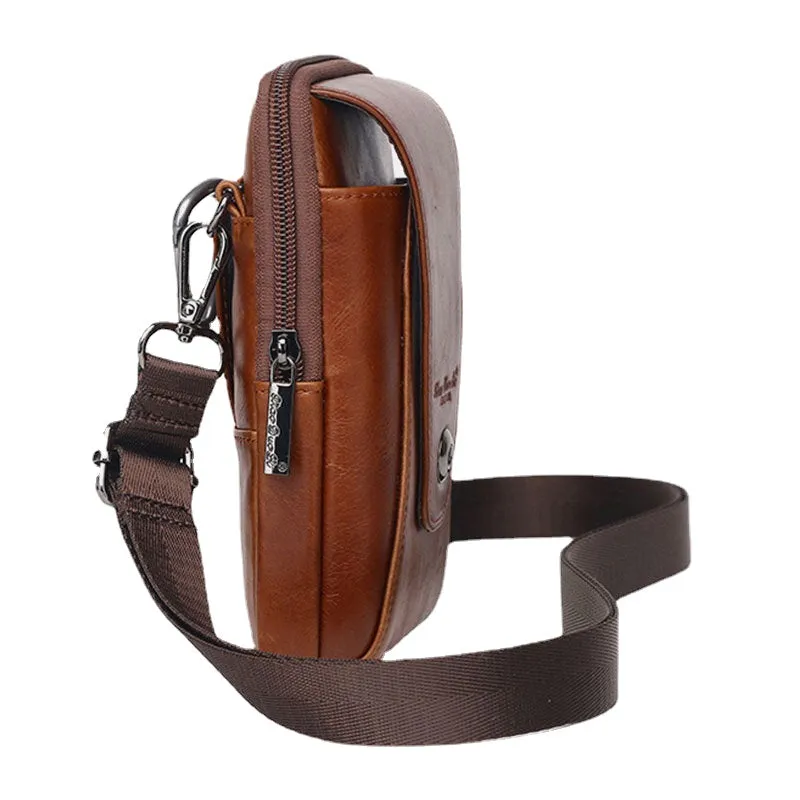 Men Genuine Leather Vintage Multi-card Slot 6.5 Inch Mini Phone Bag Crossbody Bag Waist Bag Cowhide Bag