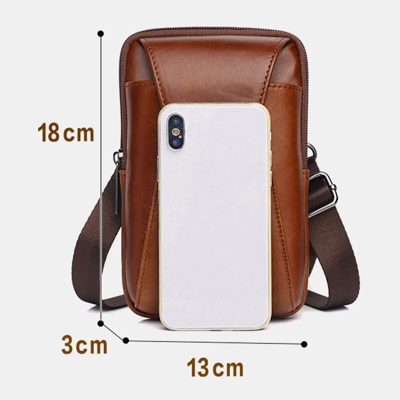 Men Genuine Leather Vintage Multi-card Slot 6.5 Inch Mini Phone Bag Crossbody Bag Waist Bag Cowhide Bag