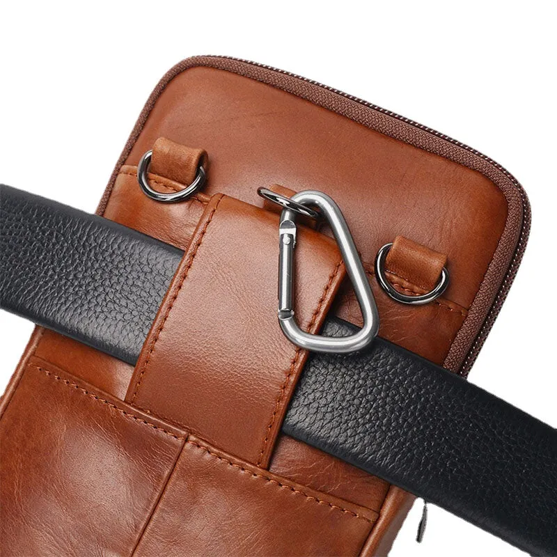 Men Genuine Leather Vintage Multi-card Slot 6.5 Inch Mini Phone Bag Crossbody Bag Waist Bag Cowhide Bag