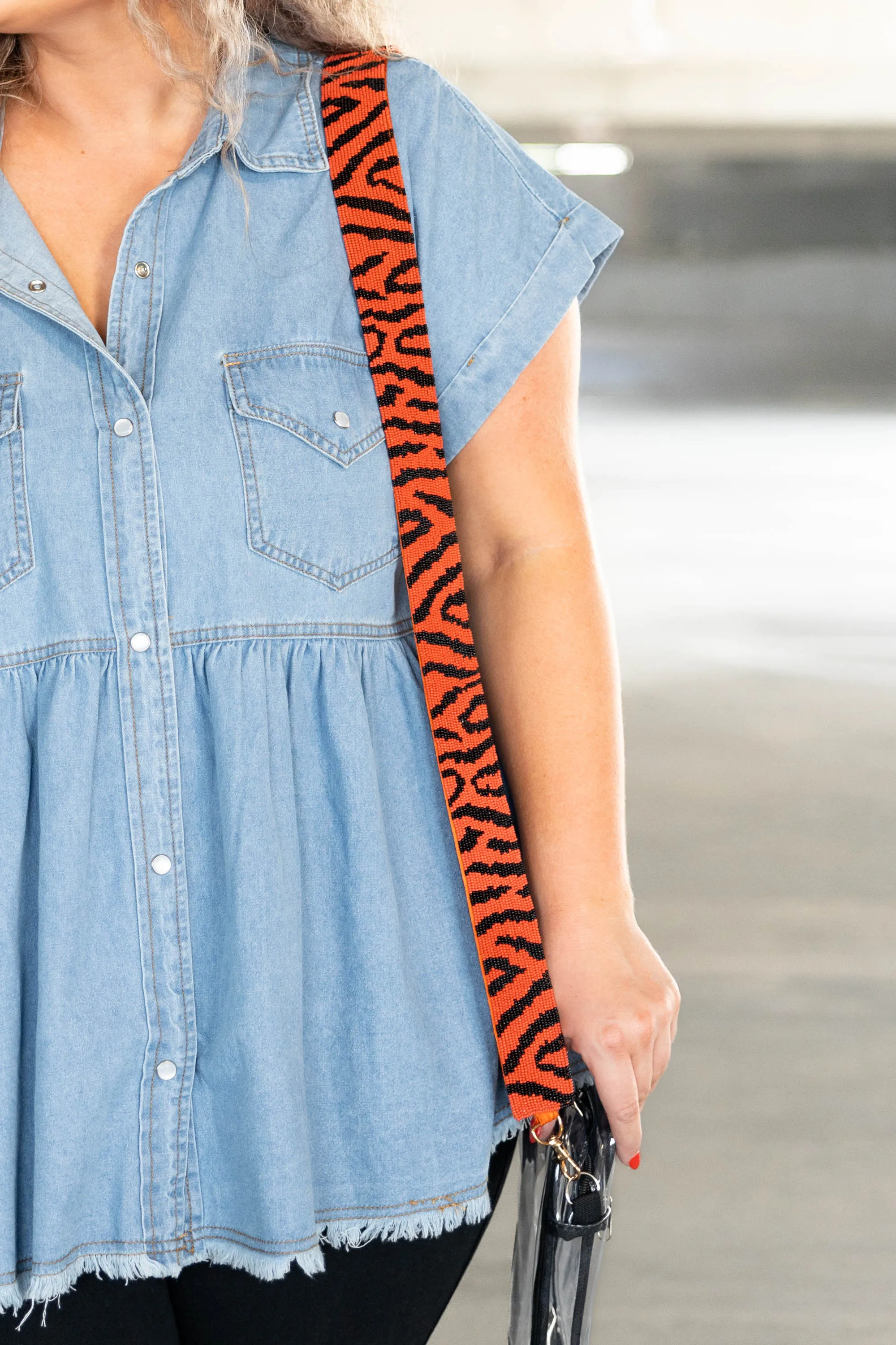 Mighty Mighty Tiger Beaded Purse Strap, Orange